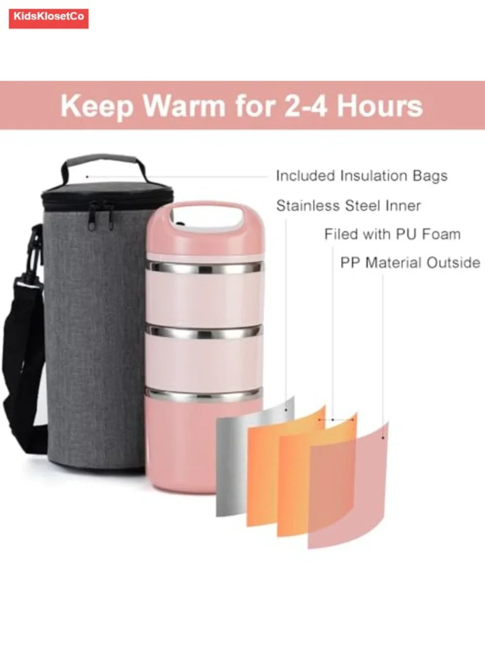 3-Tier Stainless Steel Bento Box, 48OZ Leakproof Insulated Lunch Container